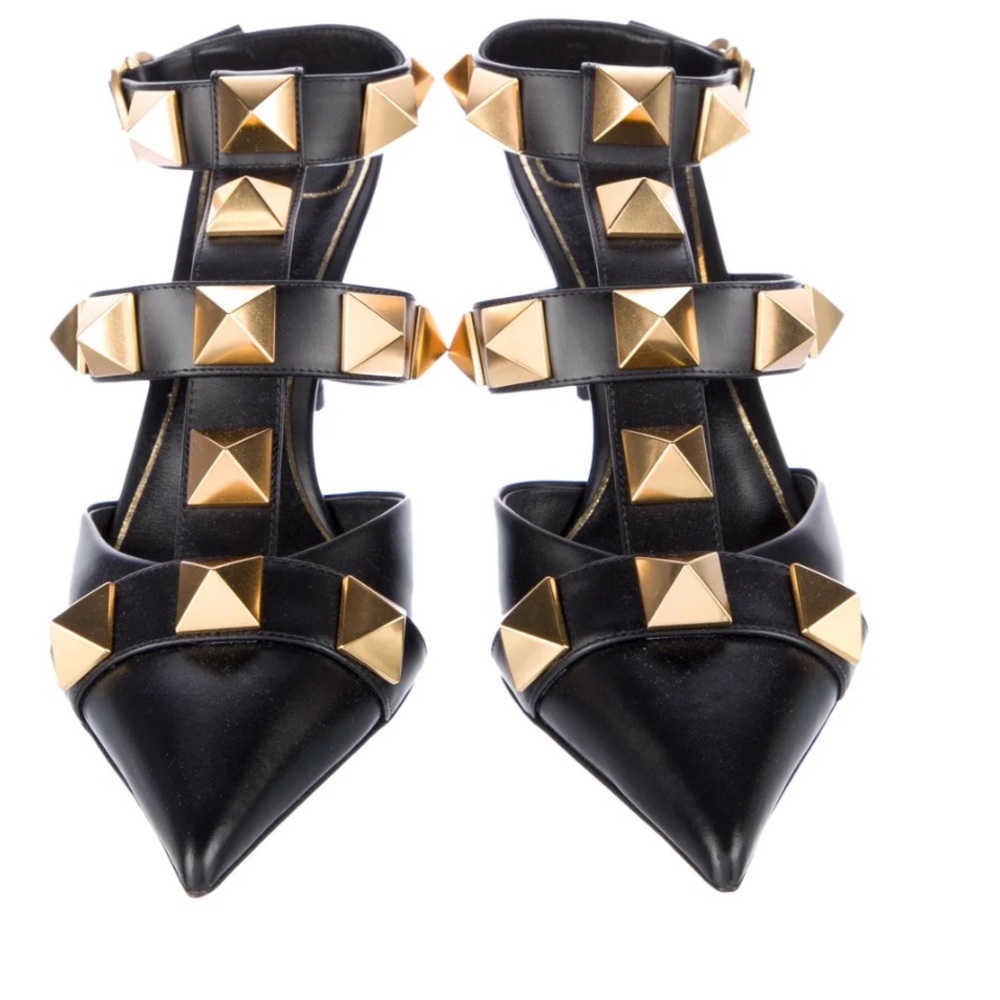 Valentino Rockstud Accents Leather T-Strap Pumps